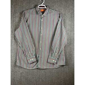 Tallia Long Sleeve Shirt Multi Color Striped Contrast collar and Cuff Size L